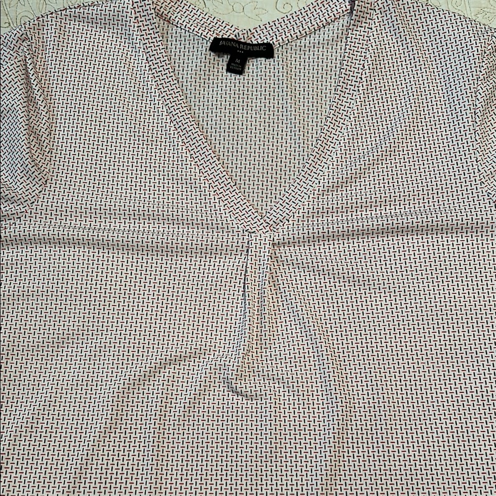 Banana Republic Pleated Long Sleeve Blouse White and Red